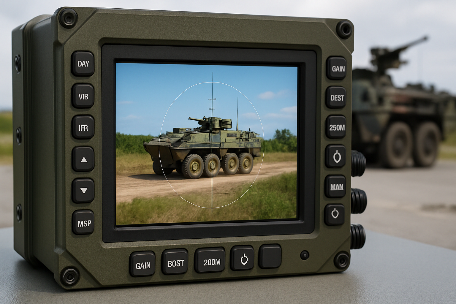 Generate an image of an LCD or display being used in an application manufactured by a military or defense systems OEM
